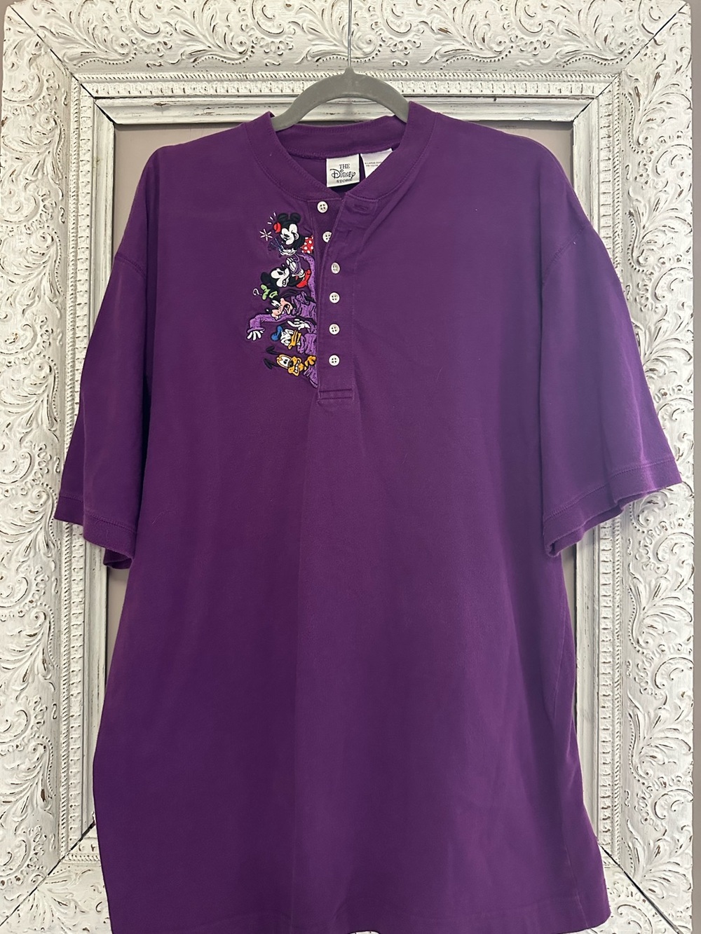 Vintage Disney Purple Mickey & Friends Henley Tee. Size XL